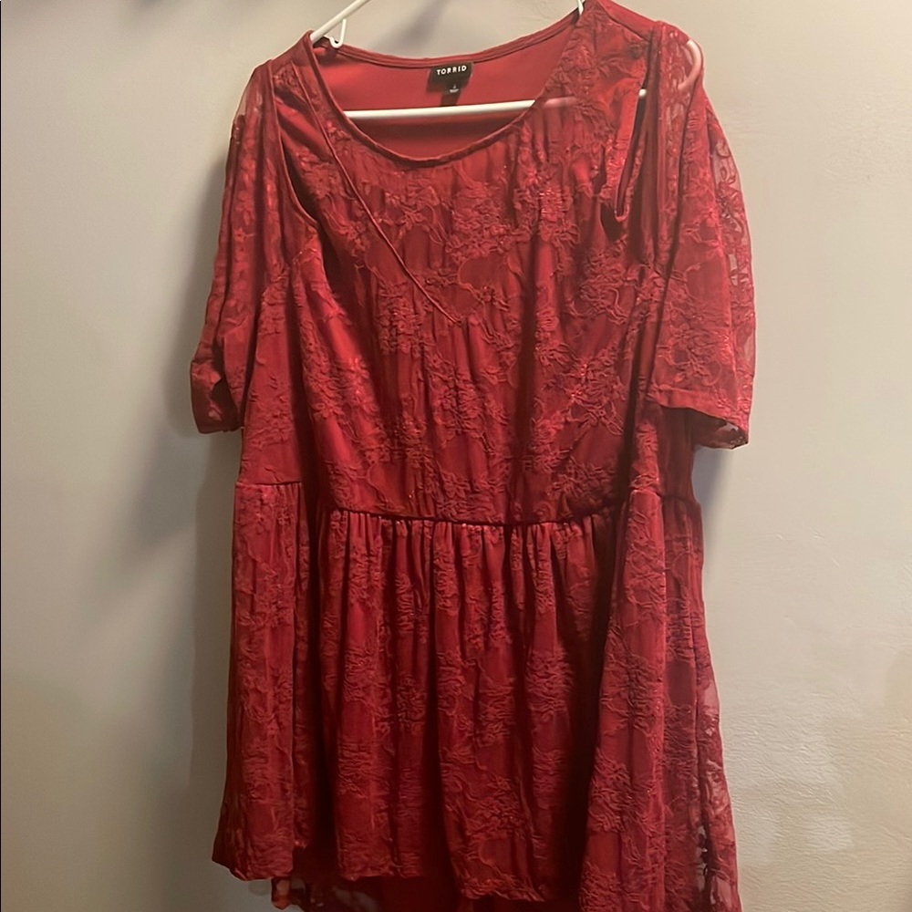 Torrid Elegant Red Lace split shoulder top